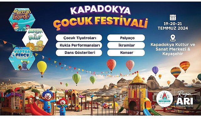 Nevşehir Belediyesi tarafından bu yıl birinci kere düzenlenecek olan Kapadokya Çocuk Şenliği, 19-21 Temmuz 2024 tarihleri ortasında Kapadokya Kültür ve Sanat Merkezi ve Kayaşehir’de gerçekleştirilecek